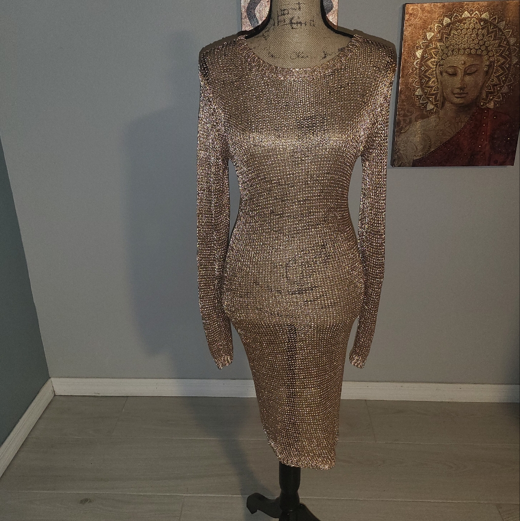 percy knit dress Two-Piece Long Knit Dress with Sheer Overlay- 5165 main image 1